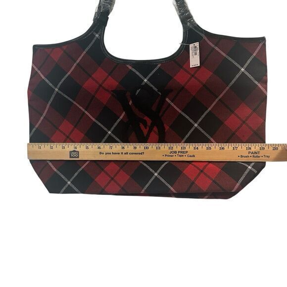 Victoria's Secret Plaid Tote Bag NWT Sherpa VS Logo, Weekender, red black tartan - Picture 7 of 12
